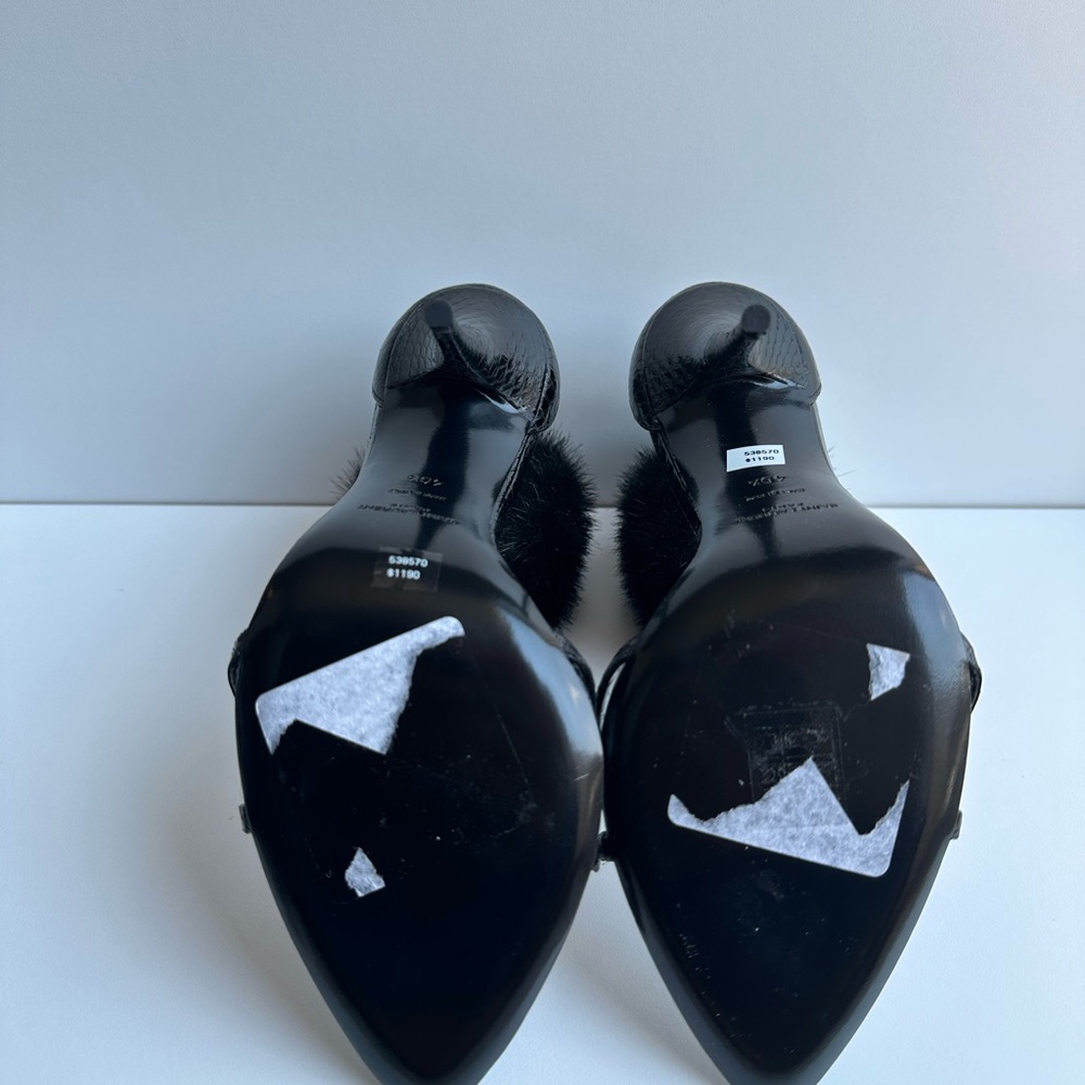NEW!!!! SAINT LAURENT Gippy 110mm fur-trim sandals - Picture 5 of 12